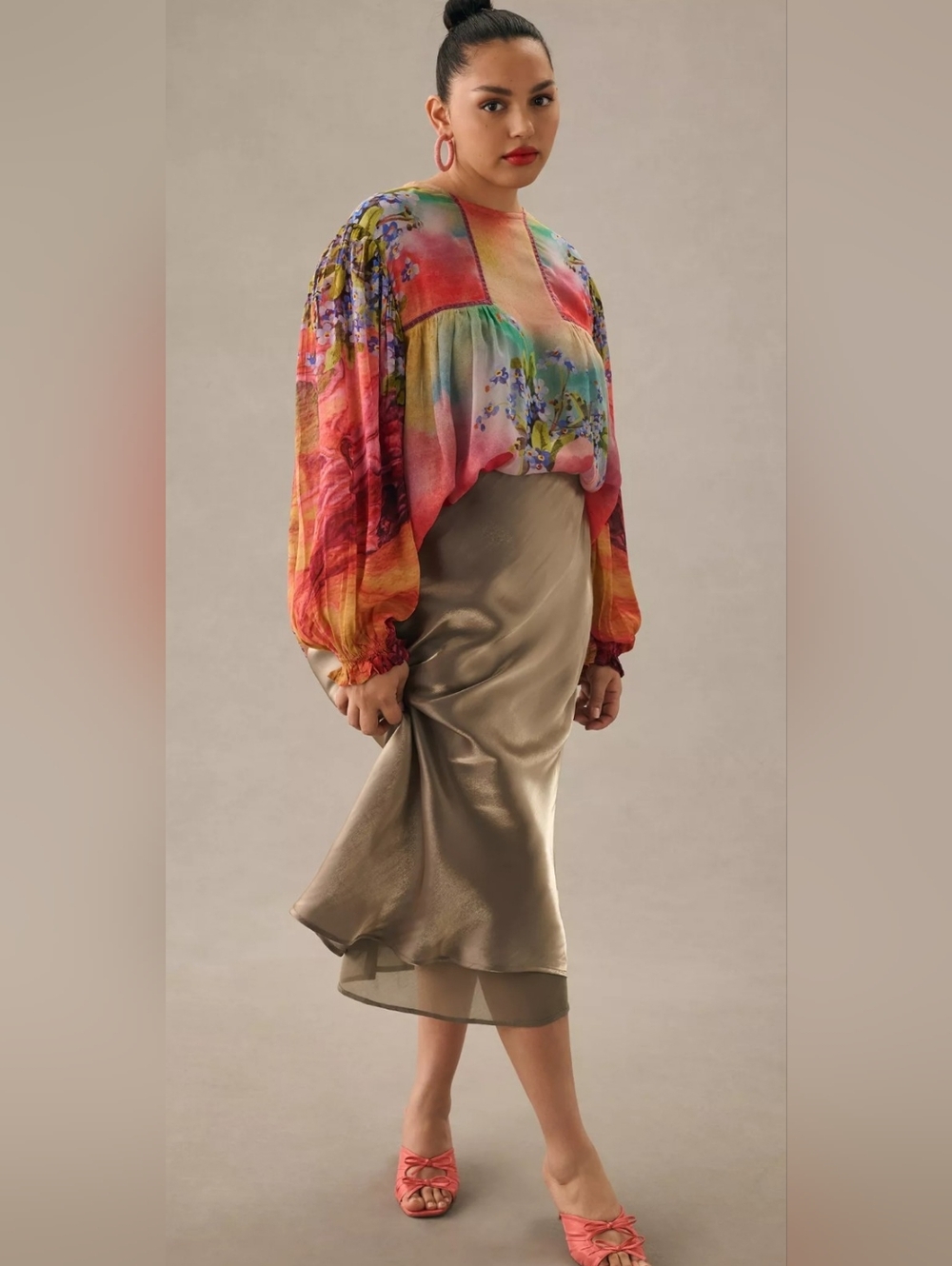 Anthropologie BL-NK Miranda Peasant Blouse XL Boho Floral Long Sleeve - Picture 5 of 15